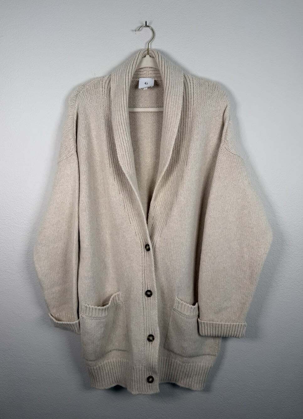 G. Label Goop GWYN Women’s Shawl Collar Cardigan Merino Wool Sweater Size XL